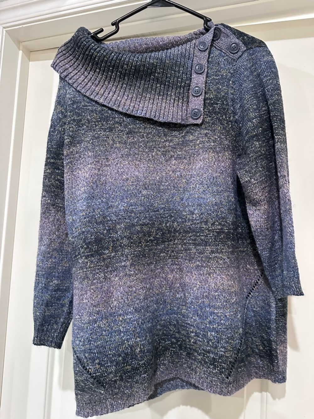 Women’s Button-Shoulder Ribbed Collar Sweater - Blue